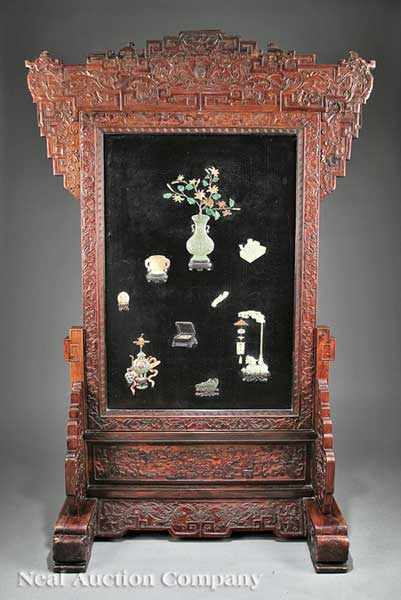 Appraisal: A Monumental Chinese Jade Hardstone and Cloisonn Enamel Embellished Lacquer