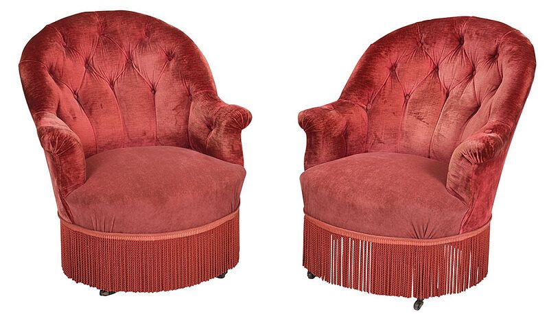 Appraisal: Tufted Velvet Upholstered Club Chairs probably French second half th