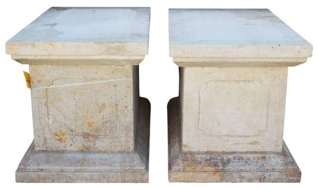 Appraisal: pair Architectural cast stone plinths th c rectangular cornice top