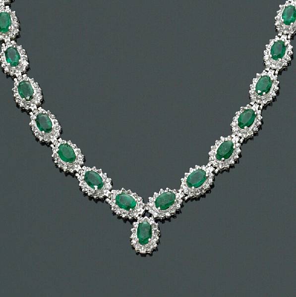 Appraisal: An emerald and diamond necklace estimated total emerald weight carats