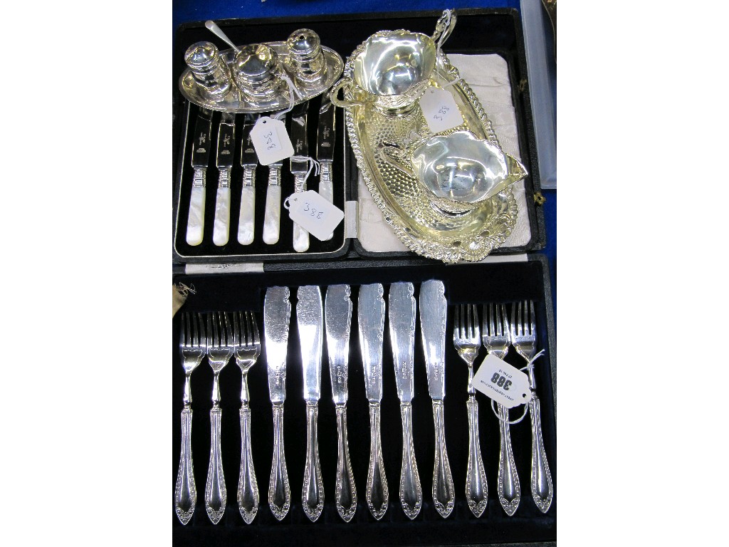 Appraisal: Lot comprising fish cutlery set condiment set and a cream