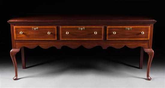 Appraisal: Henkel Harris Queen Anne style banded mahogany sideboard three equal