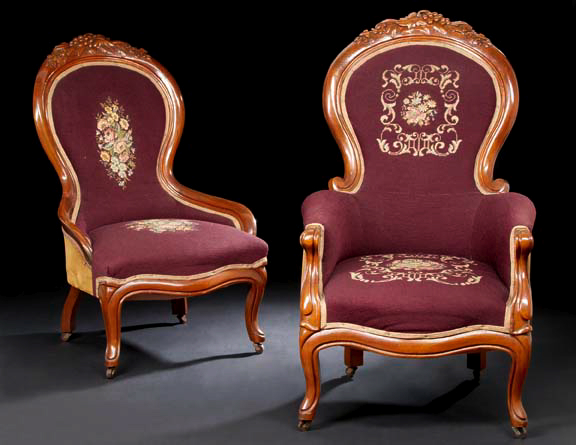 Appraisal: Pair of American Rococo Revival-Style Mahogany Armchairs early th century