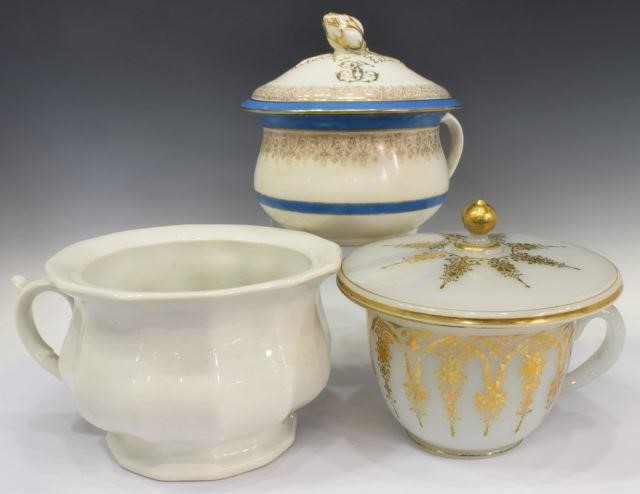 Appraisal: lot of Group of chamber pots including lidded opaline pot