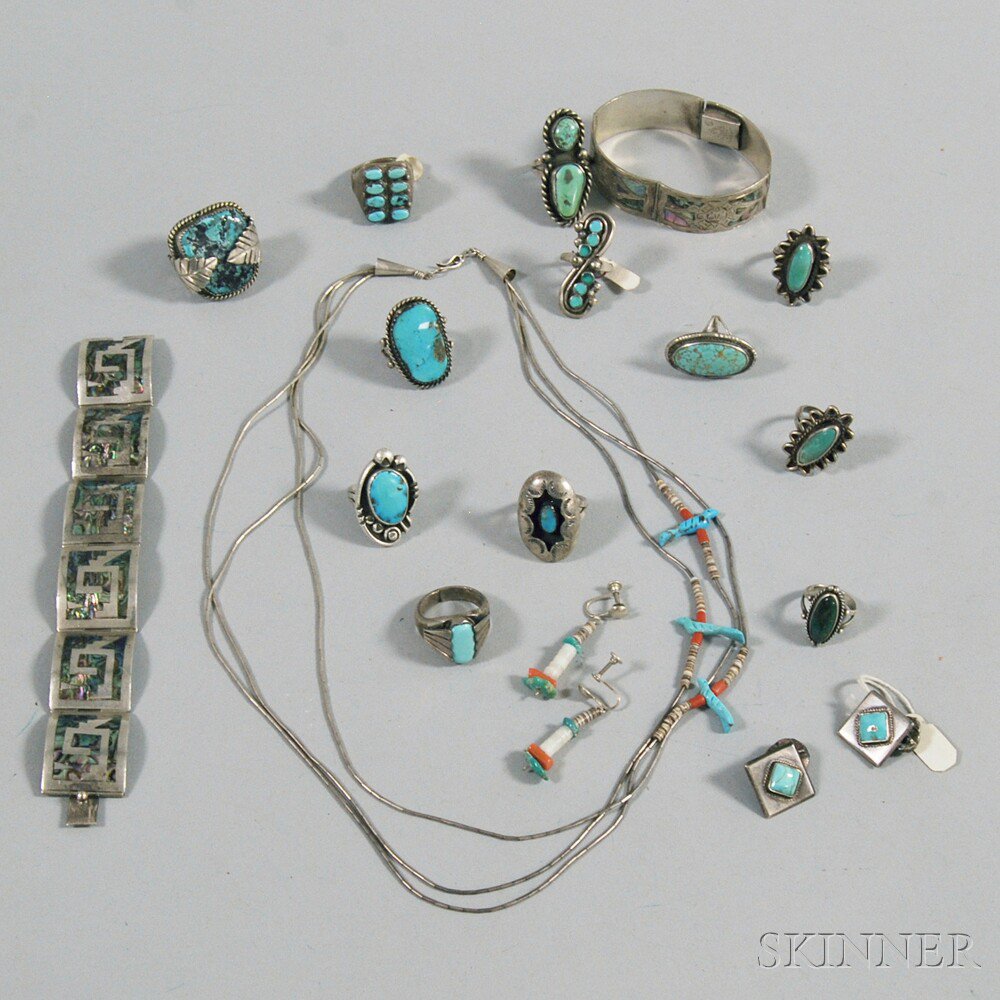 Appraisal: Group of Southwestern Silver Jewelry two abalone bracelets one with