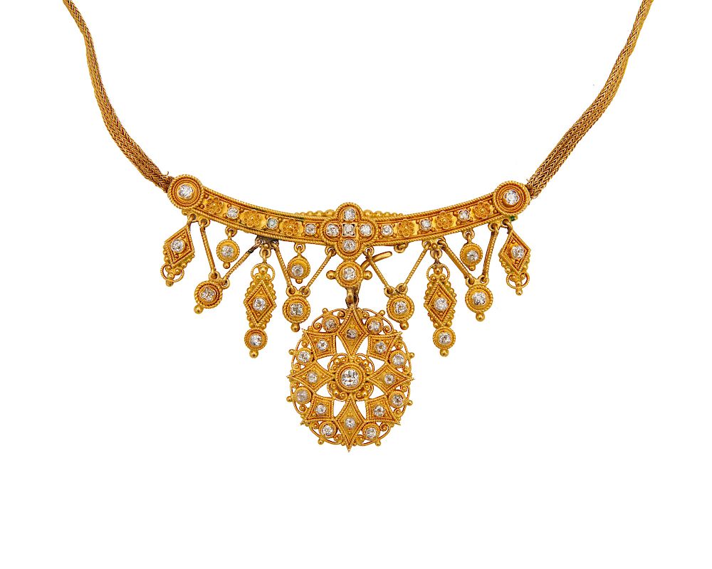 Appraisal: High Karat Gold and Diamond Necklace High Karat Gold and