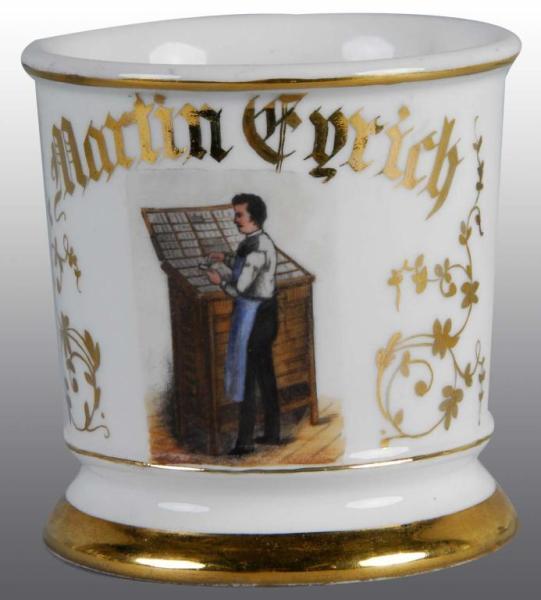 Appraisal: Occupational Shaving Barber Mug for Printer Description Polychrome paint Name