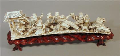 Appraisal: Large Chinese elephant ivory grouping Carved from a single tusk