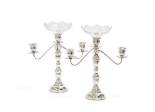 Appraisal: A PAIR OF AMERICAN SILVER th century The candelabra having