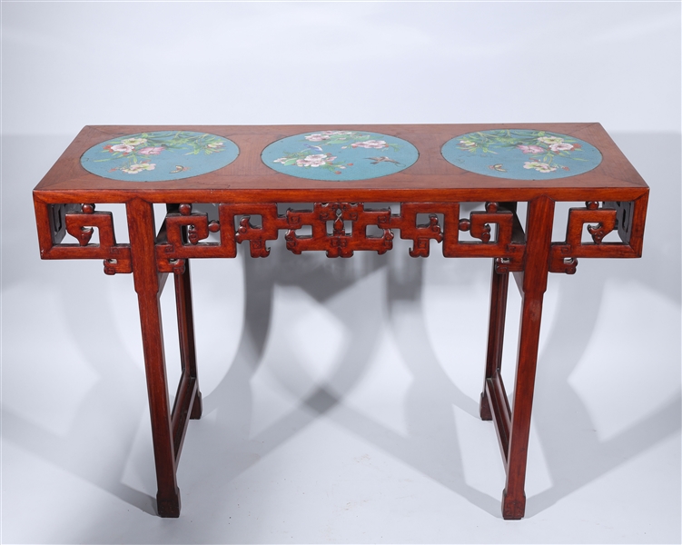 Appraisal: Chinese cloisonn -inset carved wood altar table Provenance Collection of