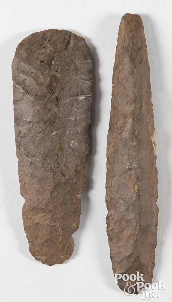 Appraisal: Two prehistoric flint adze blades Two prehistoric flint adze blades