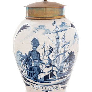 Appraisal: A Delft Blue and White Tobacco Jar Likely De Drie