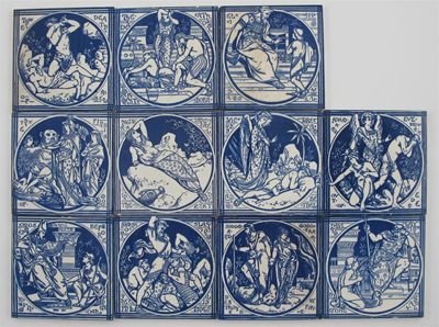 Appraisal: Old Testament' eleven Minton pottery tiles designed by John Moyr