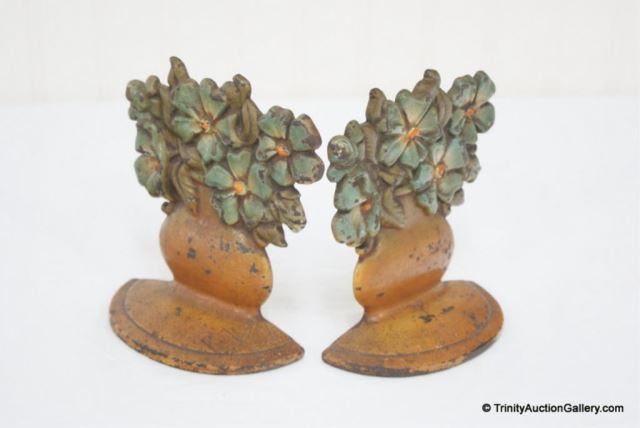 Appraisal: Antique Cast Iron Potted Flowers BookendsFrom an estate is a