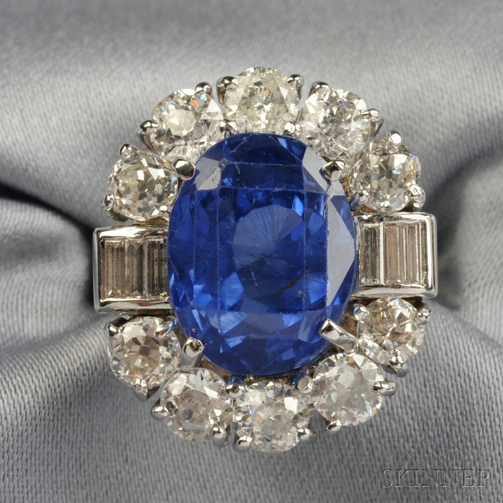 Appraisal: Sapphire and Diamond Ring set with a fancy-cut sapphire measuring