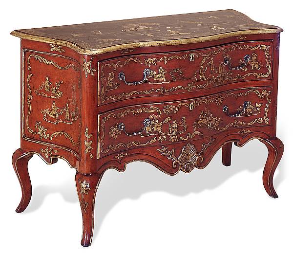 Appraisal: A Louis XV style lacquered and parcel gilt commode height