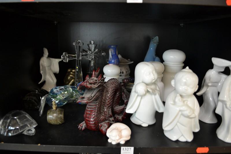 Appraisal: A SHELF LOT OF INCL BLANC DE CHINE ART GLASS