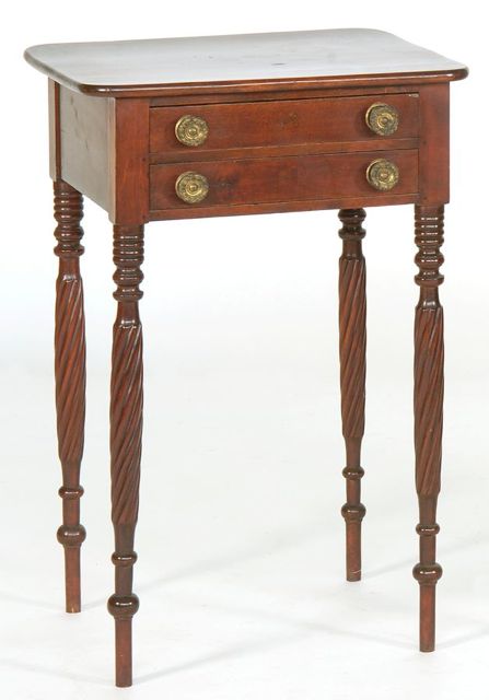 Appraisal: ANTIQUE AMERICAN SHERATON TWO-DRAWER WORK TABLE In mahogany and mahogany