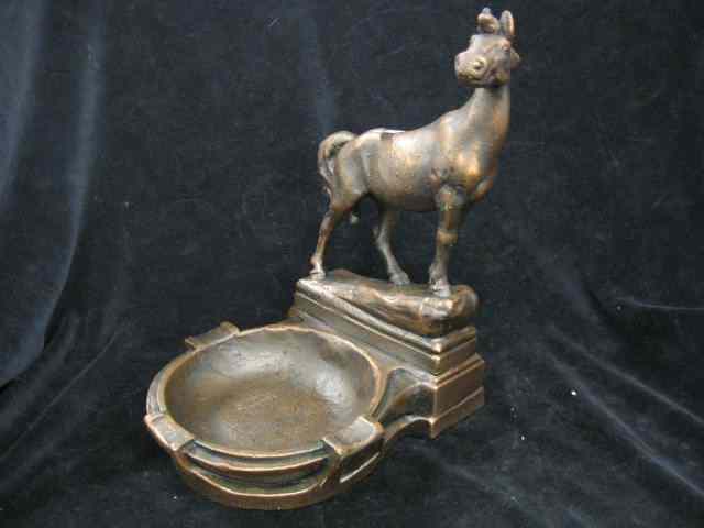 Appraisal: Paul Herzel Bronzed Ashtray with Horse deco era '' tall