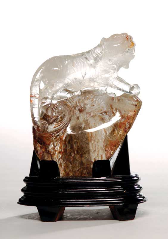 Appraisal: CARVED ROCK CRYSTAL TIGER Well carved Chinese clear rock crystal