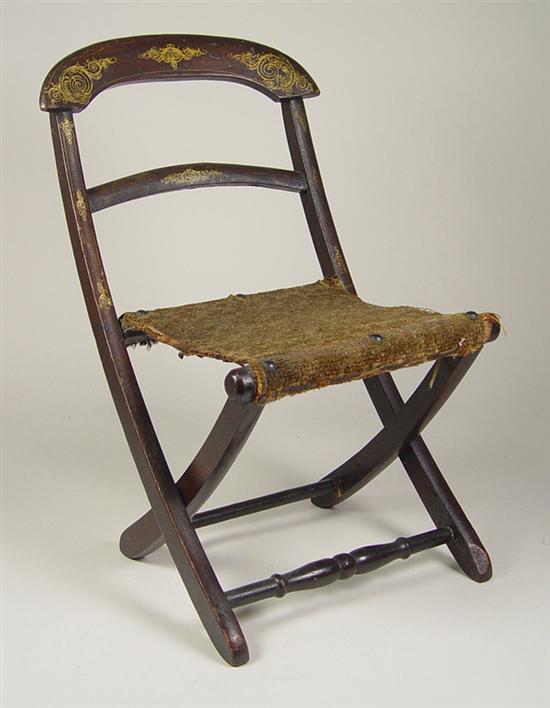 Appraisal: Child's Folding Carpet Chair Circa Gilt stencil decoration over paint