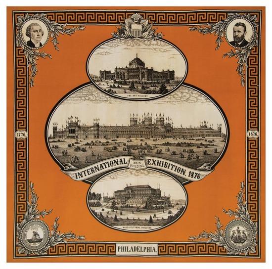 Appraisal: CENTENNIAL International Exhibition Philadelphia Printed cotton bandanna in orange and