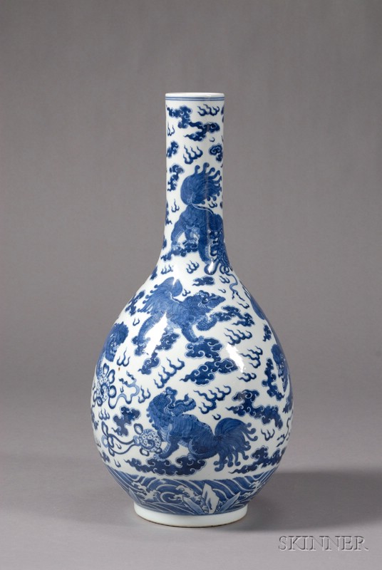 Appraisal: Porcelain Bottle Vase China th century underglaze decoration of foo