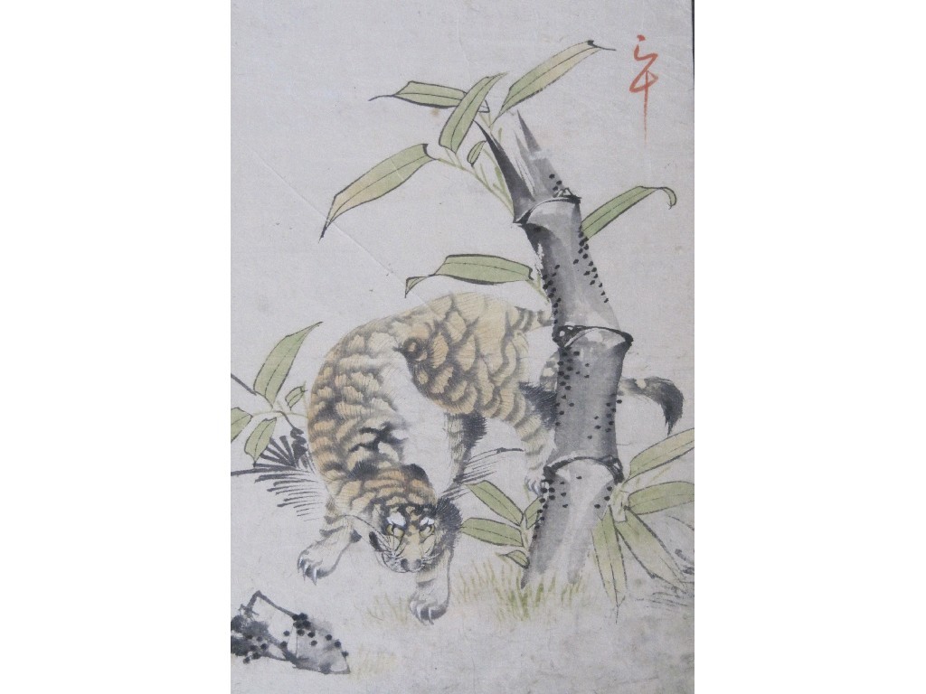 Appraisal: Korean watercolour of a tiger signed inscribed Kakuson on the