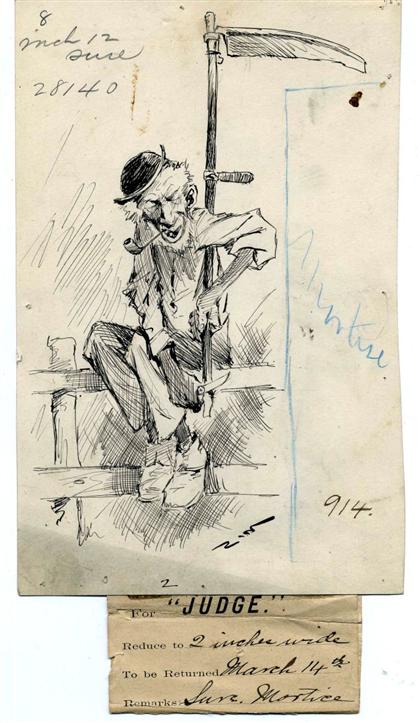 Appraisal: piece Original Pen Ink Drawing Zimmerman Eugene Elderly pipe-smoking rural