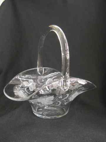 Appraisal: Hawkes Engraved Glass Basket leaf berry design '' signed