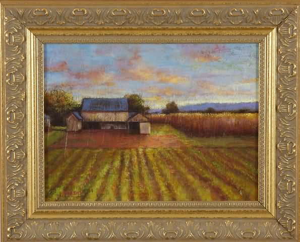 Appraisal: Landscape with barn and field at sunrise oil on canvas