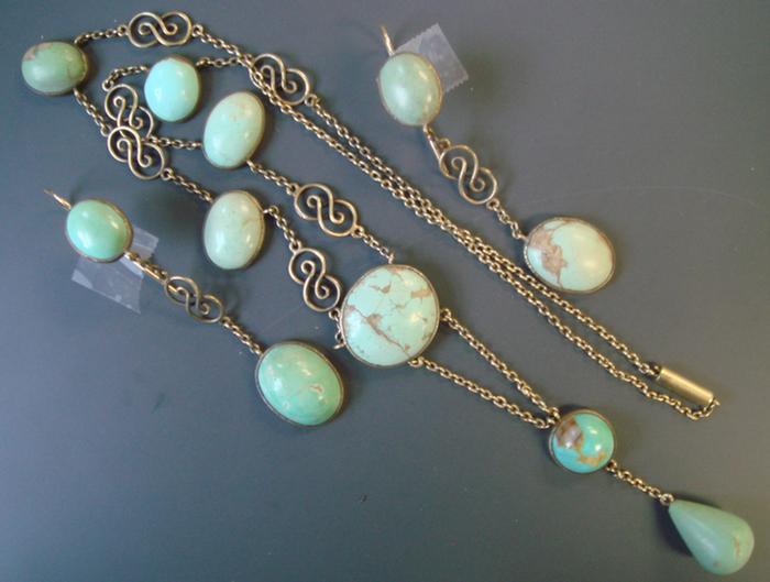 Appraisal: Gold-filled Turquoise necklace and Earrings Chain and wire necklace with