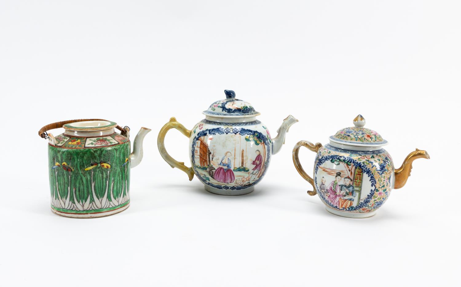 Appraisal: THREE CHINESE EXPORT PORCELAIN TEAPOTS Three Chinese Export porcelain teapots