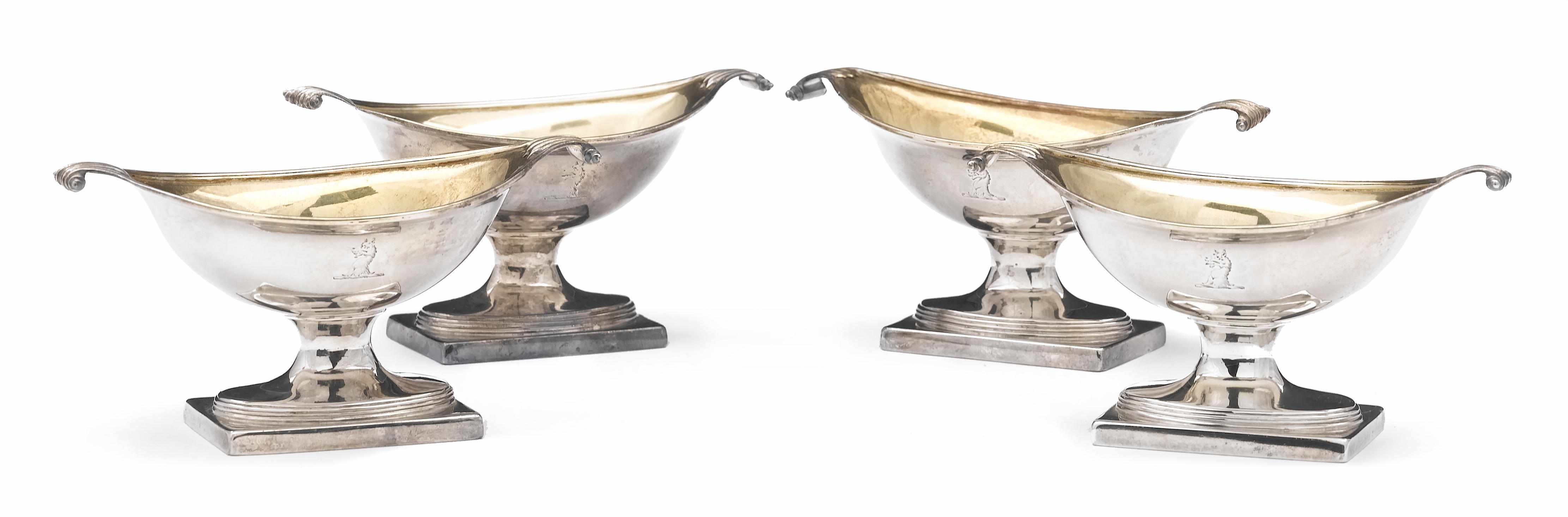 Appraisal: A George III silver set of four urn form salt