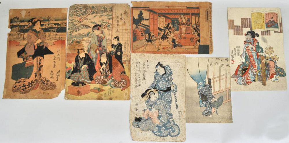 Appraisal: Group Six Japanese W B Prints of interior figural scenes