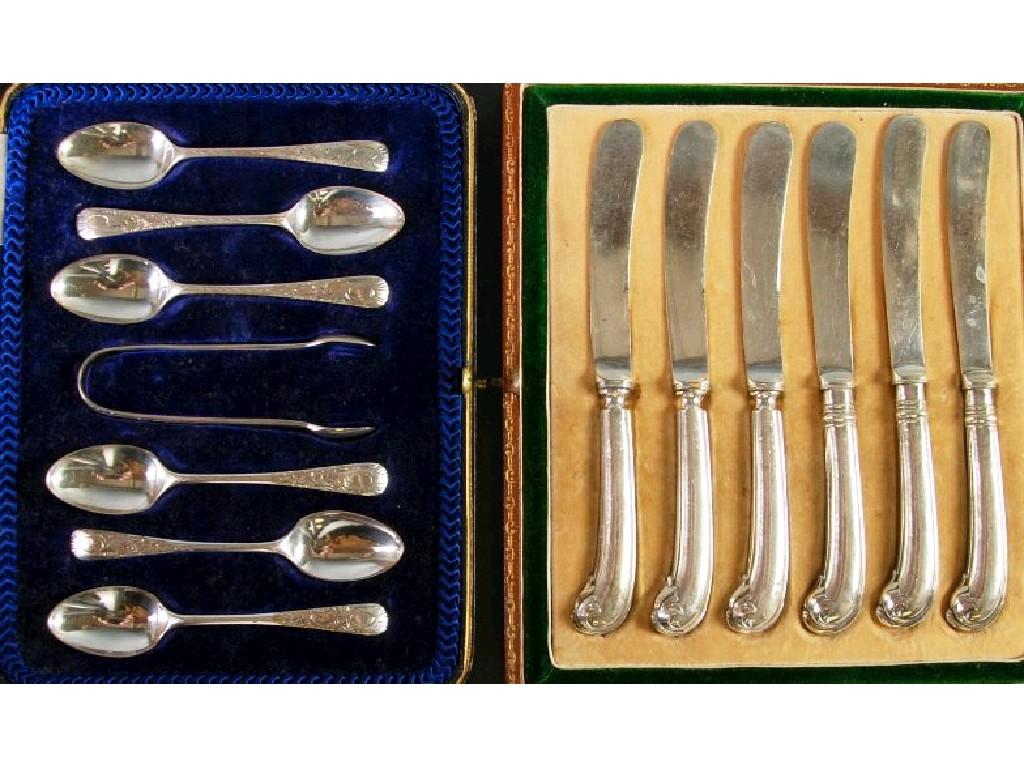 Appraisal: SET OF SIX FOLIATE SCROLL ENGRAVED SILVER TEASPOONS with matching