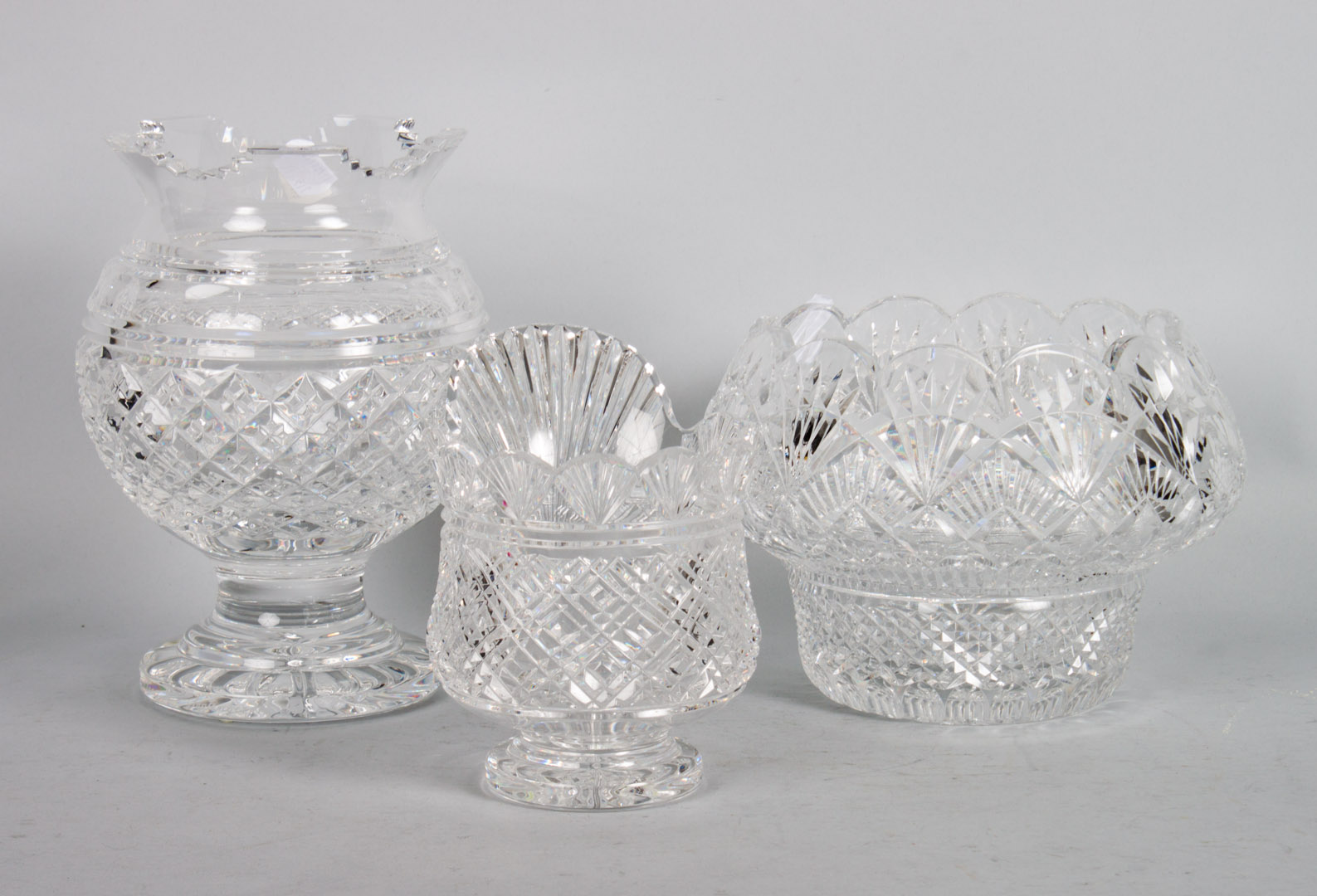 Appraisal: Three Waterford crystal vases including rose bowl footed rose bowl