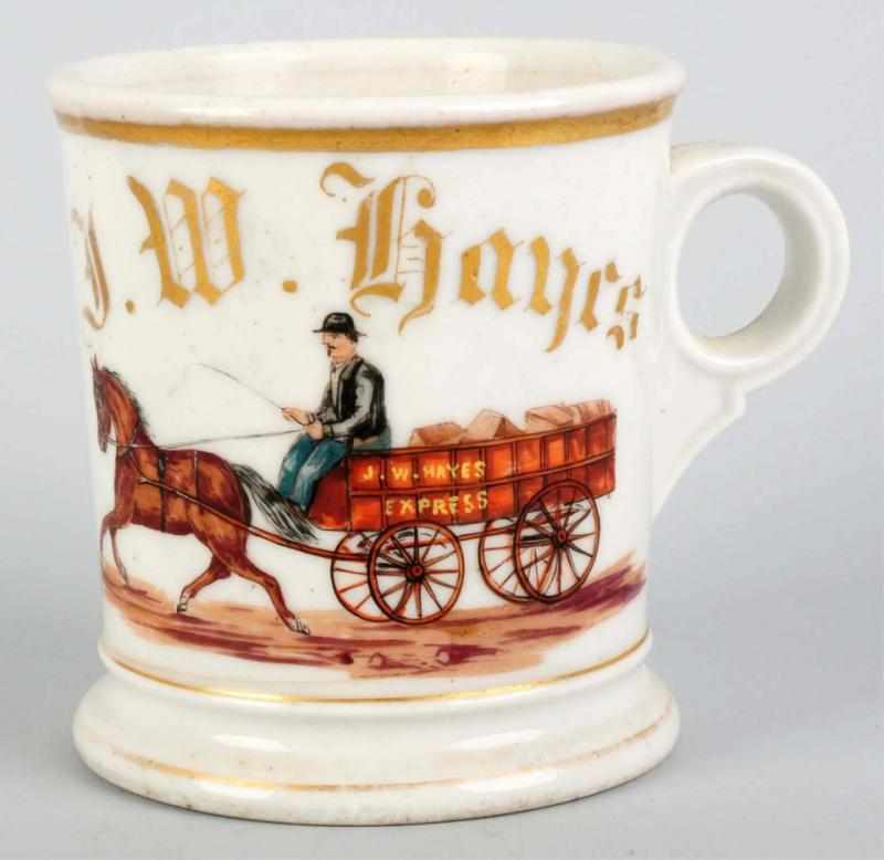 Appraisal: Horse-Drawn Delivery Wagon Shaving Mug Gilt name J W Hayes