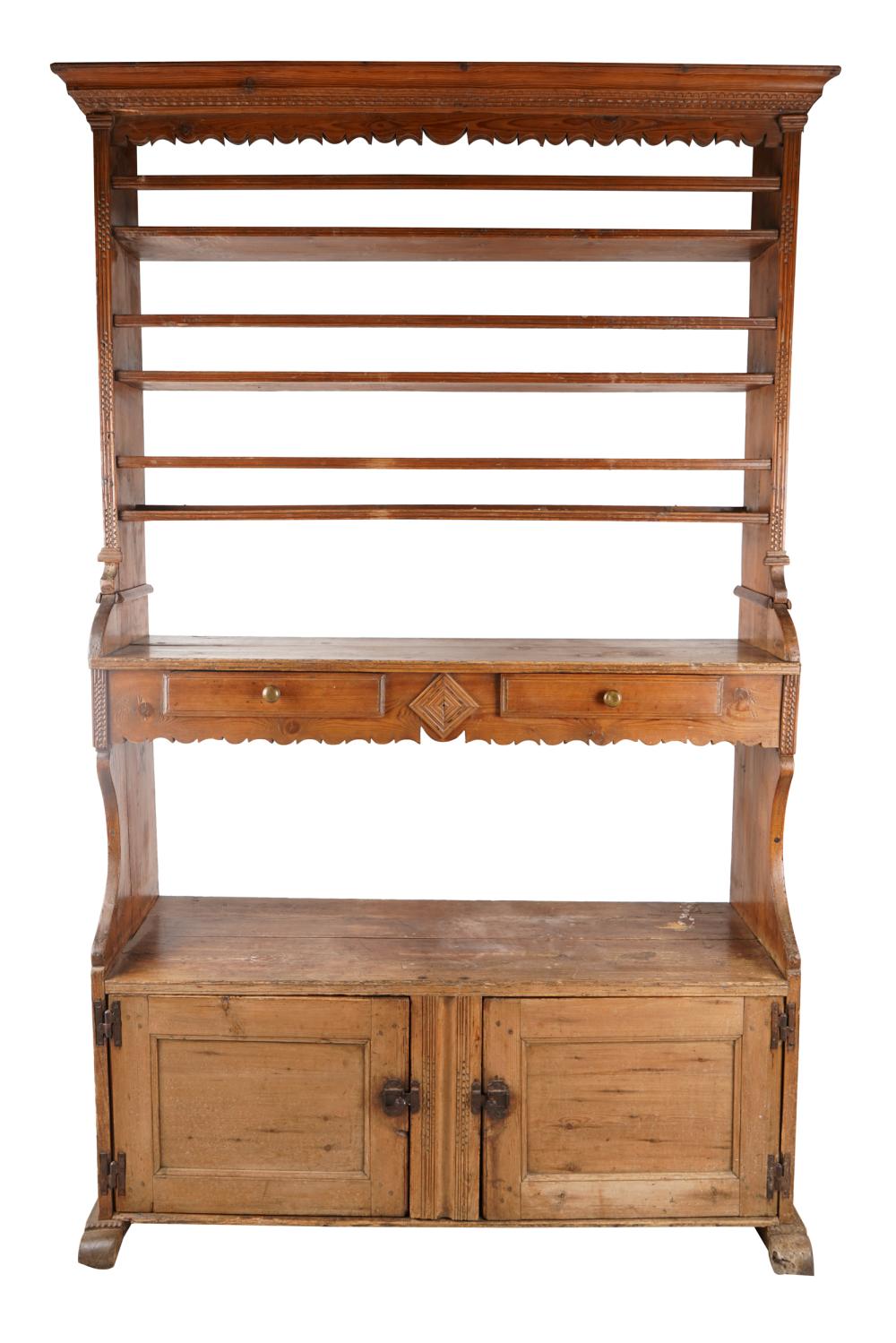 Appraisal: GEORGIAN CARVED PINE CUPBOARDin two parts Provenance The Estate of