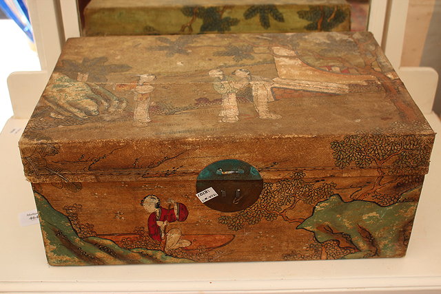 Appraisal: AN EARLY TH CENTURY ORIENTAL PAINTED BOX decorated with figures