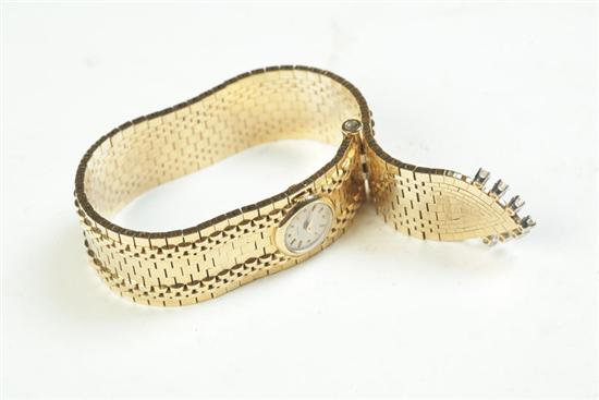 Appraisal: RETRO GOLD AND DIAMOND WATCH BRACELET Twentieth century marked K