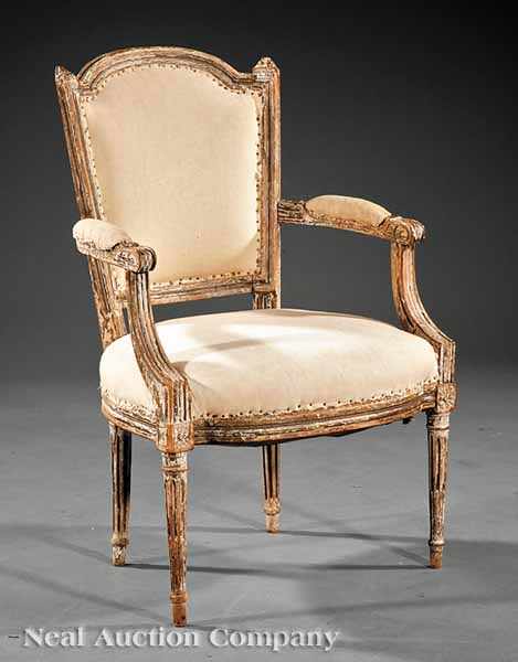 Appraisal: A Louis XVI Paint-Decorated Fauteuil th c molded arched back