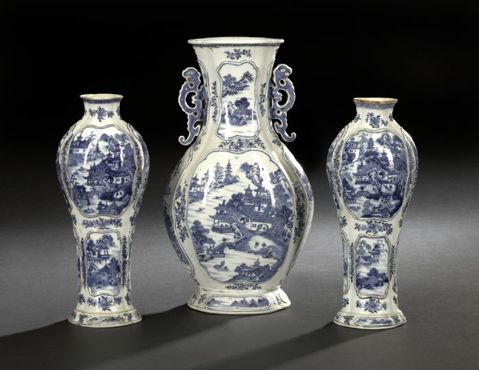 Appraisal: Three Chinese Export Blue and White Porcelain Garniture Vases th