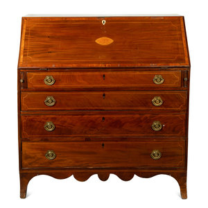 Appraisal: A George III Mahogany and Marquetry Slant-Front Bureau th Century