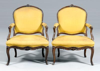 Appraisal: Pair Provincial Louis XV fauteuil beech and other mixed woods