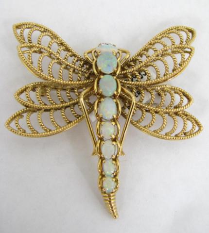 Appraisal: k yellow gold oval opal dragonfly brooch with diamond eyes