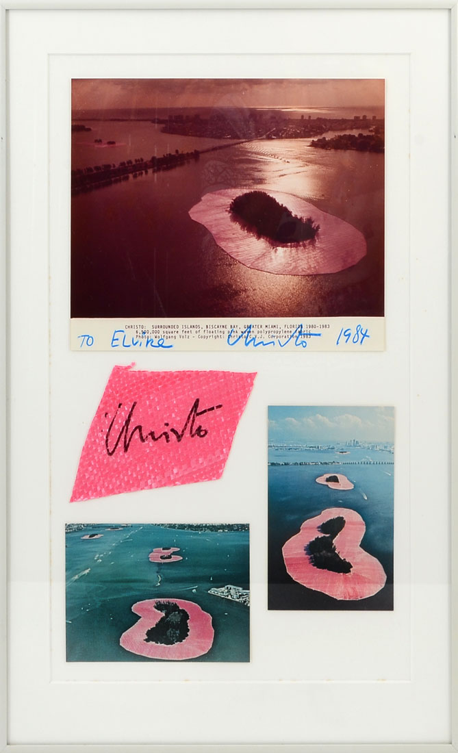 Appraisal: CHRISTO COLLAGE SURROUNDED ISLANDS Framed items to include a signed