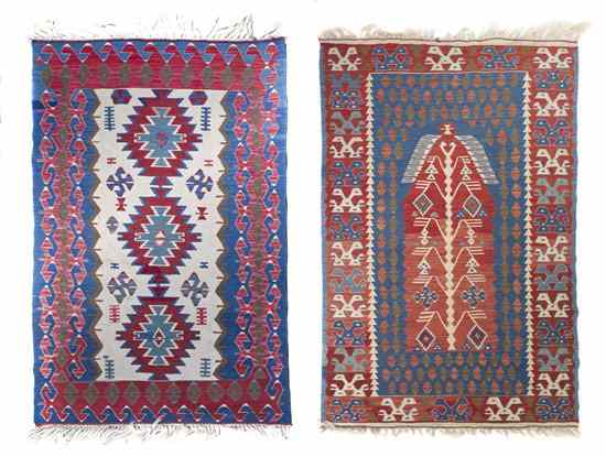 Appraisal: Two Kilim Wool Rugs the first having three diamond medallions