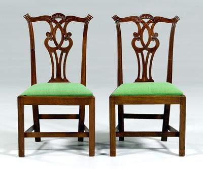 Appraisal: Pair Chippendale carved side chairs mahogany each with leaf-carved crest