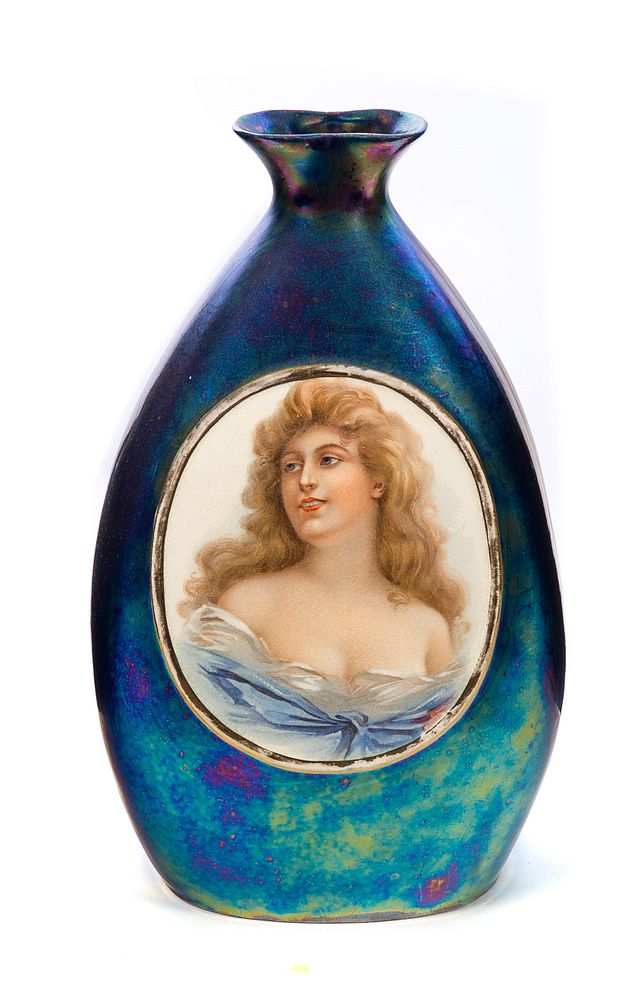 Appraisal: Austrian Blue Iridescent Portrait Vase Austrian Blue Loetz style portrait